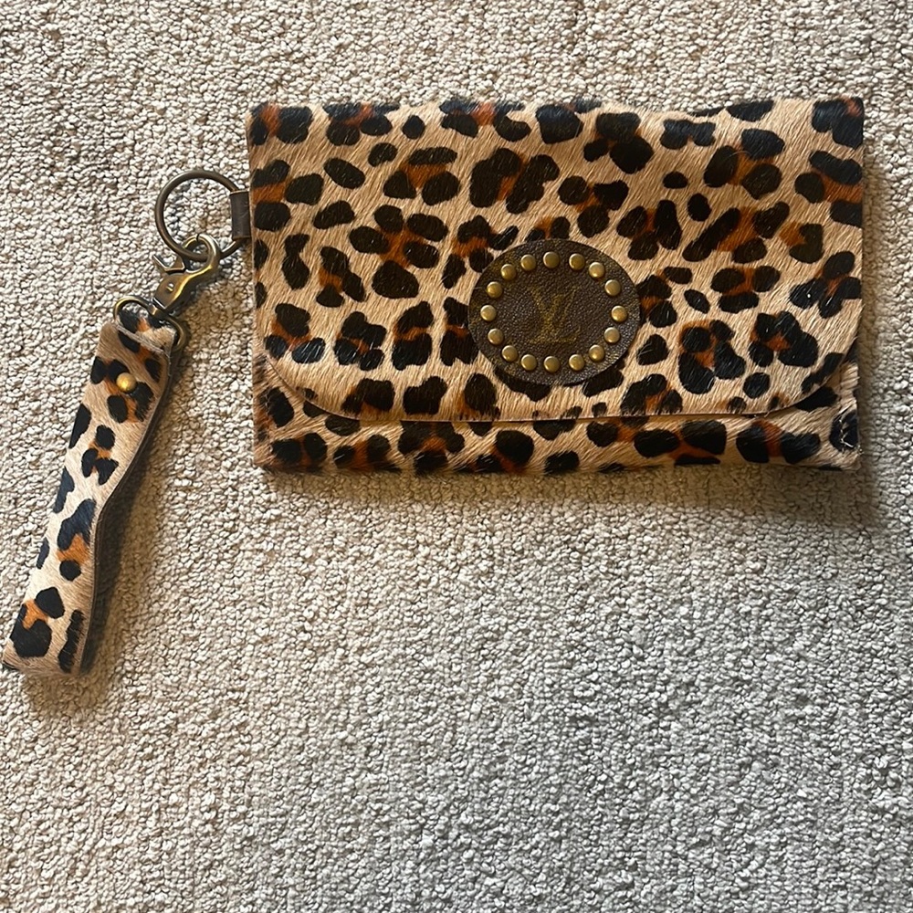 Fun Animal Print Clutch/Wristlet with Louis Vuitton Emblem on front